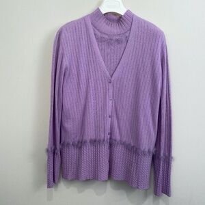 ESCADA Lilac Cashmere/Silk/Wool Cardigan and Matching Tank Top | 44